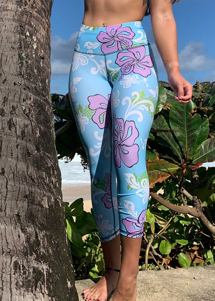 Women's Surf & Sport Legging ~ Bora Bora Print - Sky Blue