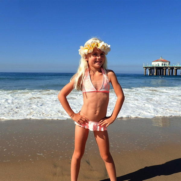 Girls Halter Top with Ruffle Bikini Bottom - Lemoncello