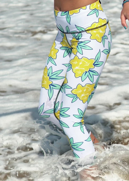 Women's Surf & Sport Legging ~ Plumeria Print - Yellow