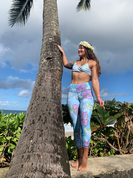 Women's Surf & Sport Legging ~ Bora Bora Print - Sky Blue